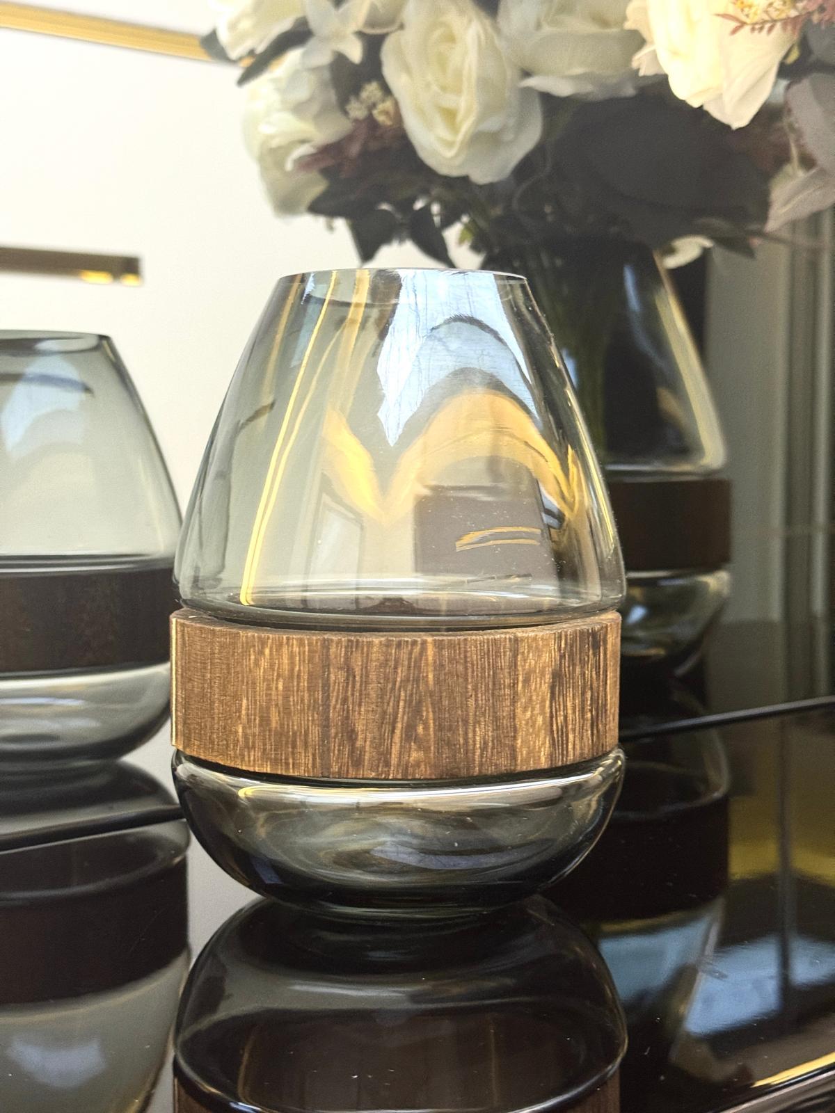 Ahşap Detaylı Cam Vazo 20/9 CM