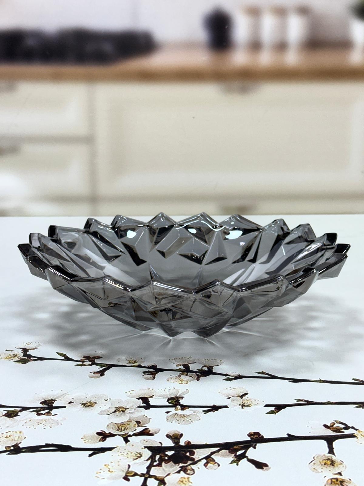 Cam Geniş Model Dekoratif Cam Kase Füme Renk 32 Cm