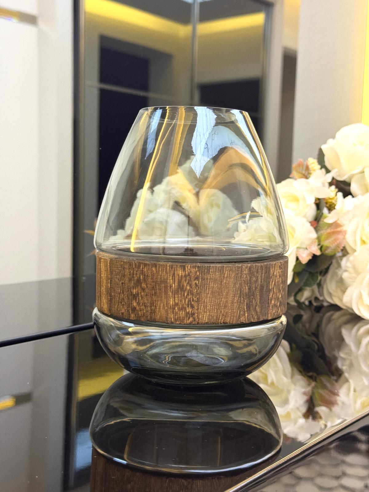 AHŞAP DETAY CAM VAZO 26/18 CM