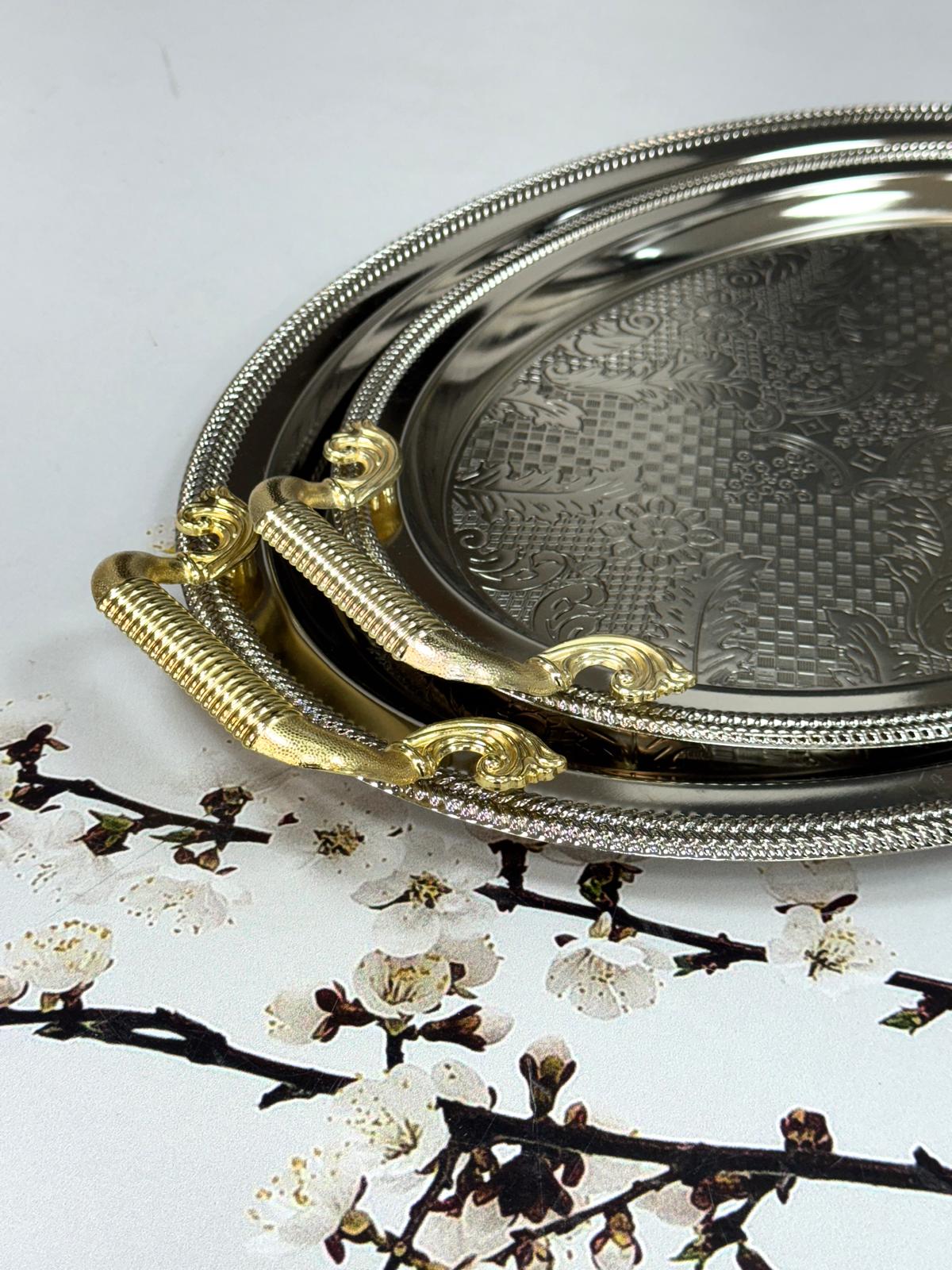 2 Li Oval Gümüş Tepsi 50/32 cm 41/25 cm