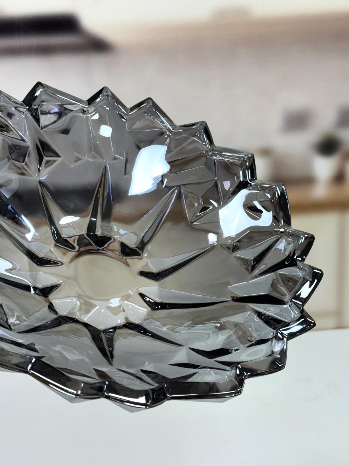 Cam Geniş Model Dekoratif Cam Kase Füme Renk 32 Cm