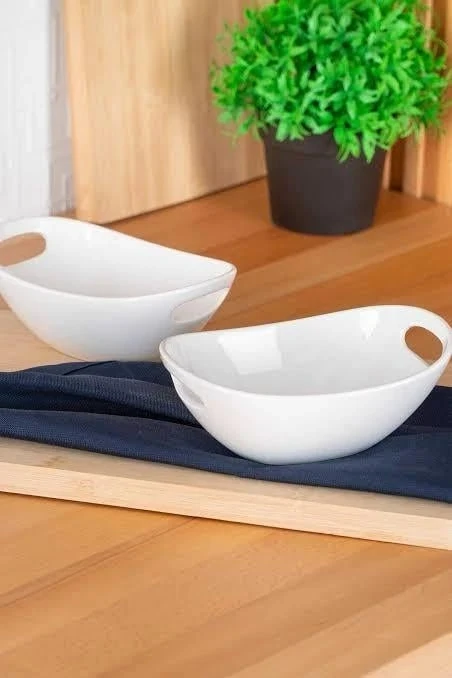 ACAR Bianco Perla Oval Kulplu Kase Porselen