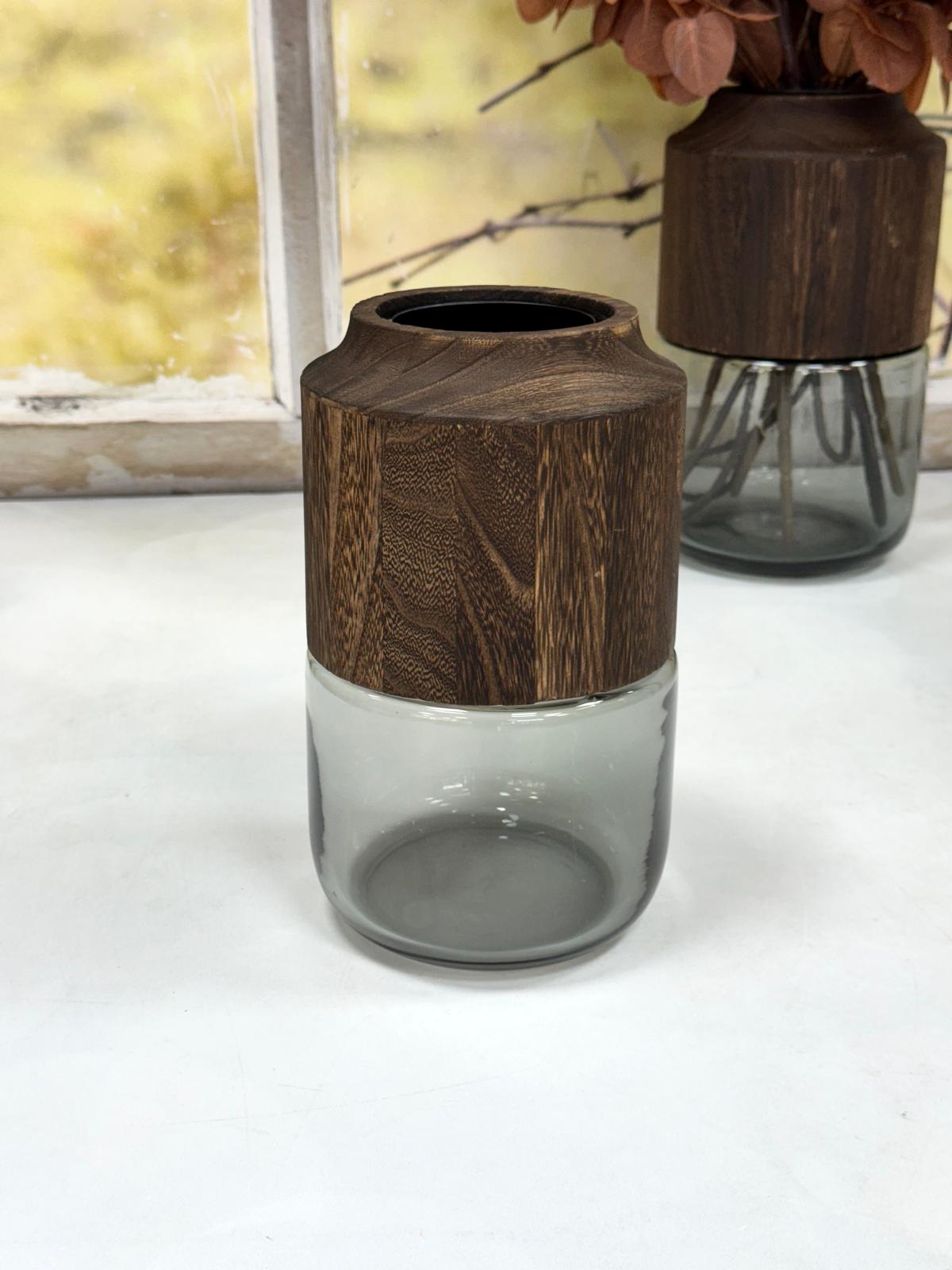 Ahşap Detaylı Cam Vazo 24/15 cm