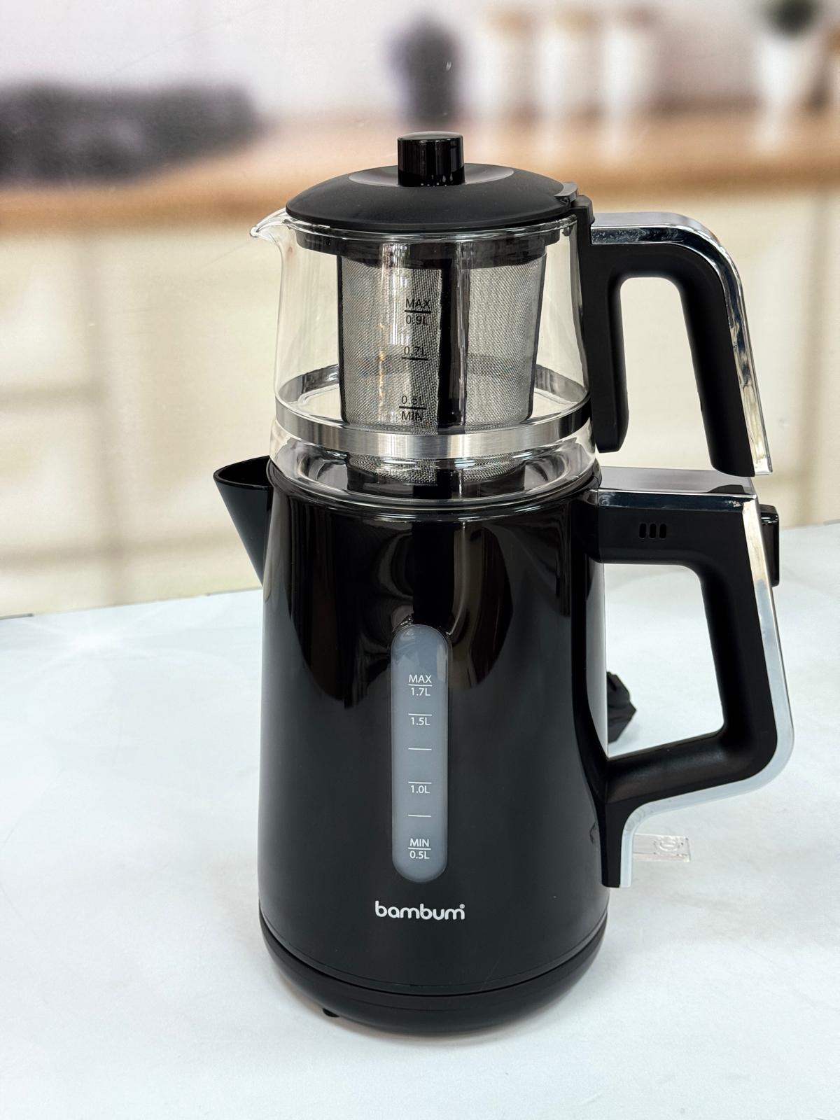 Cam Demlikli Çay Makinesi-Siyah