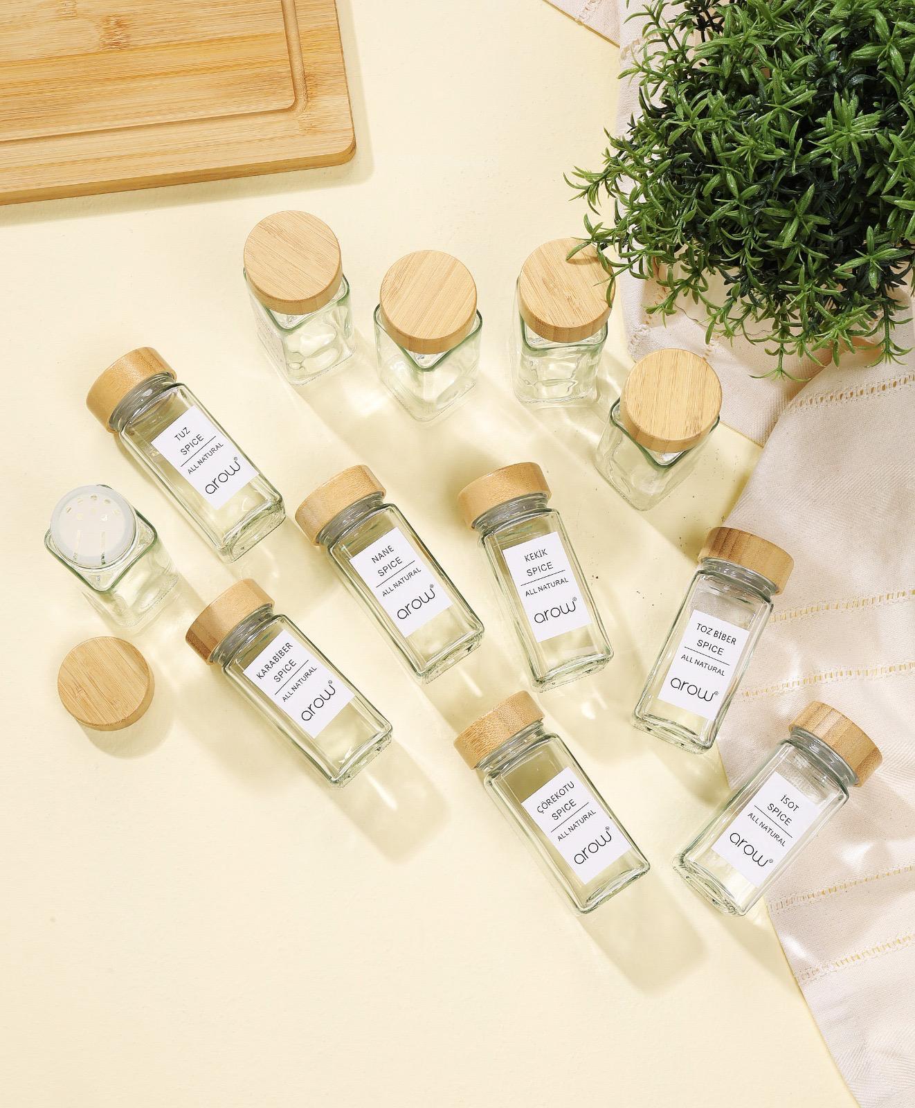AROW Etiketli Bambu Kapak Cam Baharatlık 100 ml