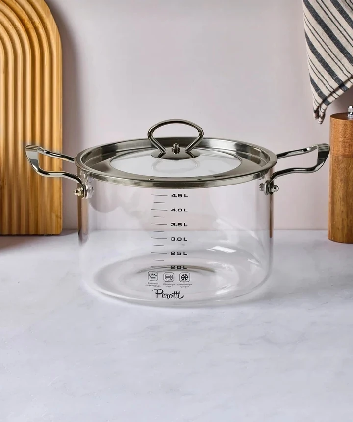 Perotti LOGAN SİLVER 4,5 LİTRE ISIYA DAYANIKLI CAM TENCERE
