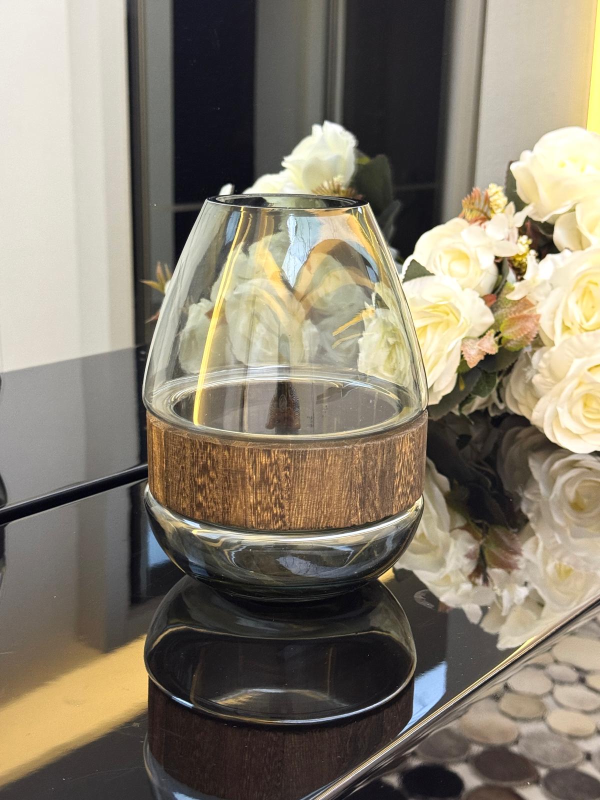 AHŞAP DETAY CAM VAZO 26/18 CM