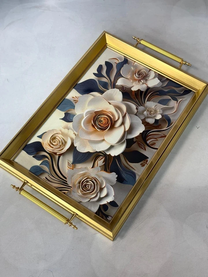 Çerçeveli Cam Lüx Tepsi 45/31 cm