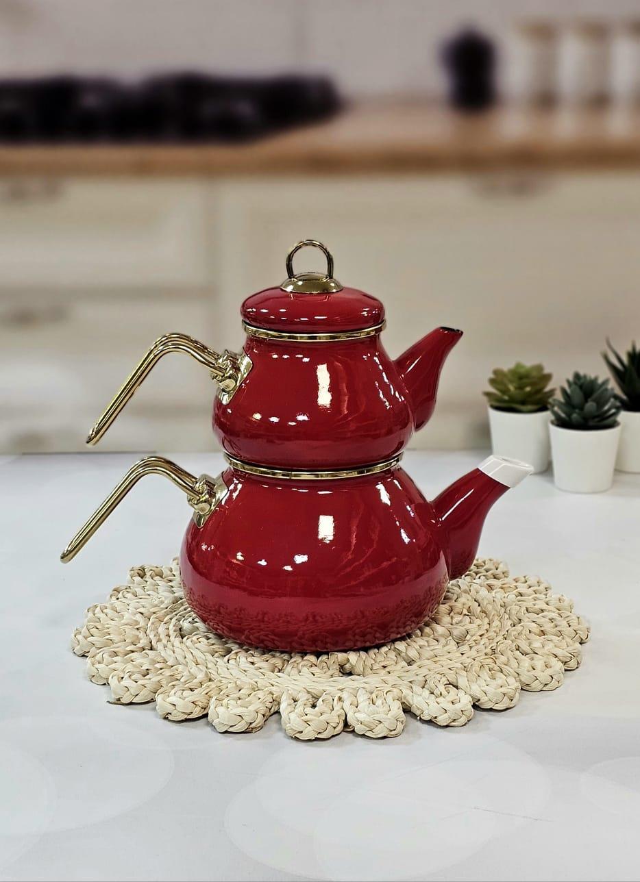 ACAR Qualita Rol&Poly Tombul Emaye Çaydanlık  / KIRMIZI