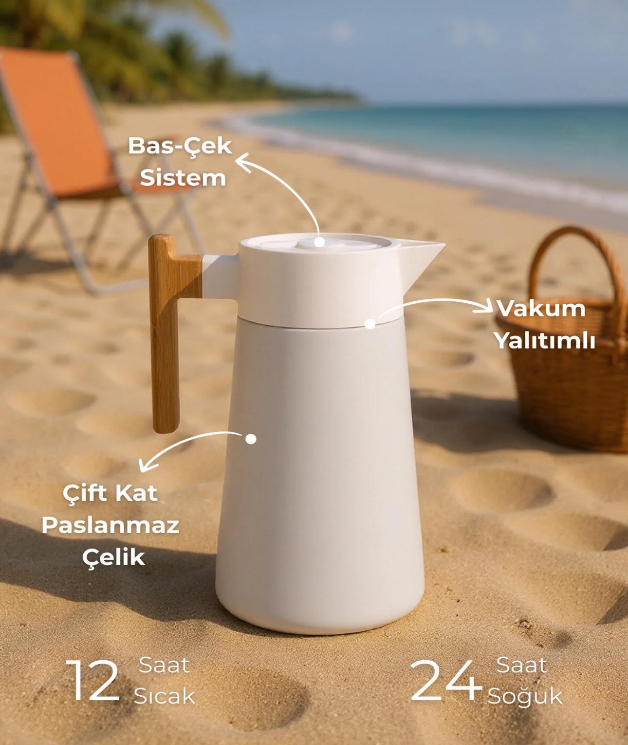 NORTH BAMBU SAPLI ÇELİK TERMOS 2 LİTRE-BEYAZ