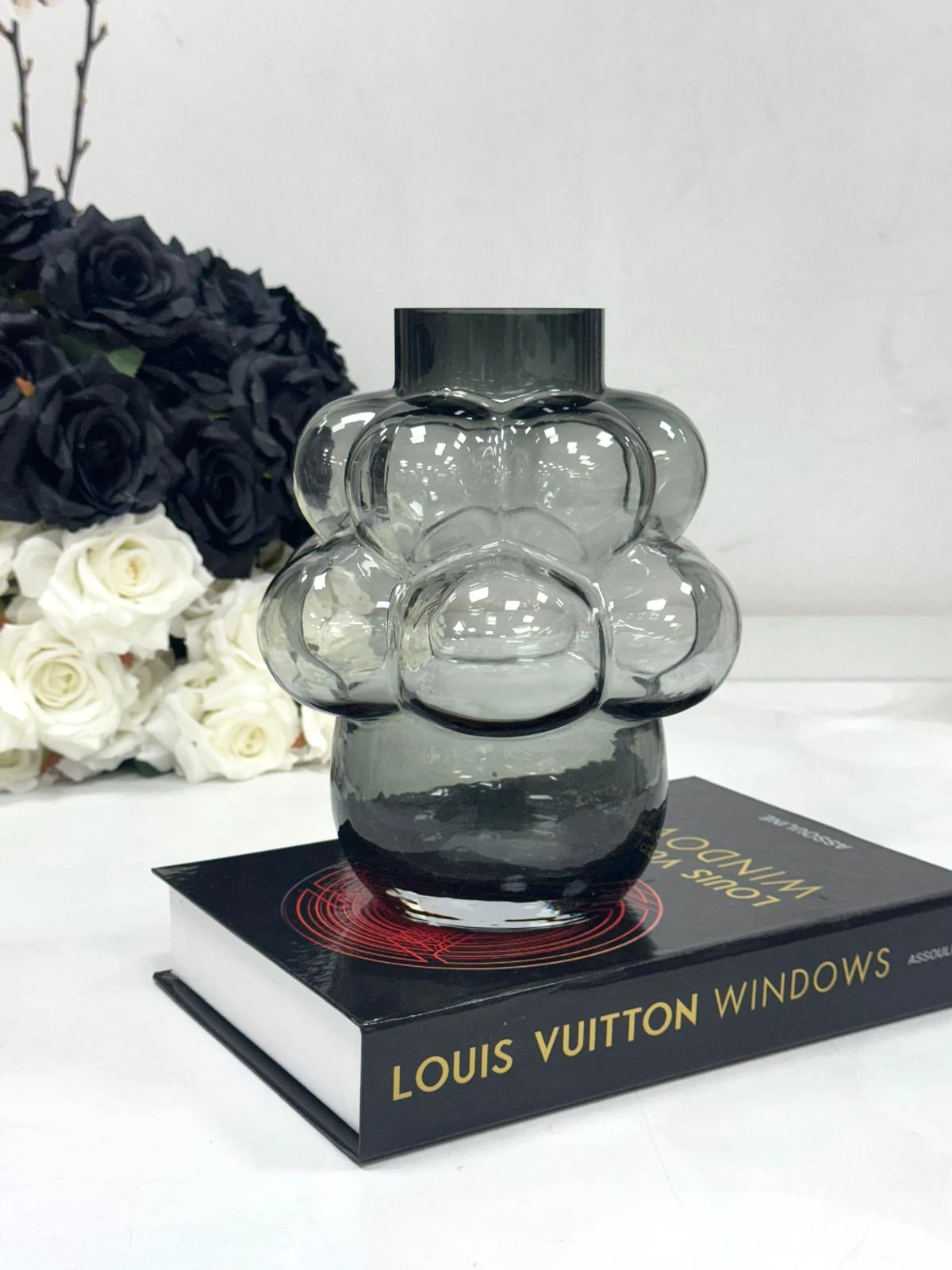 BUBBLE CAM VAZO KÜÇÜK 23 CM AÇIK GRİ