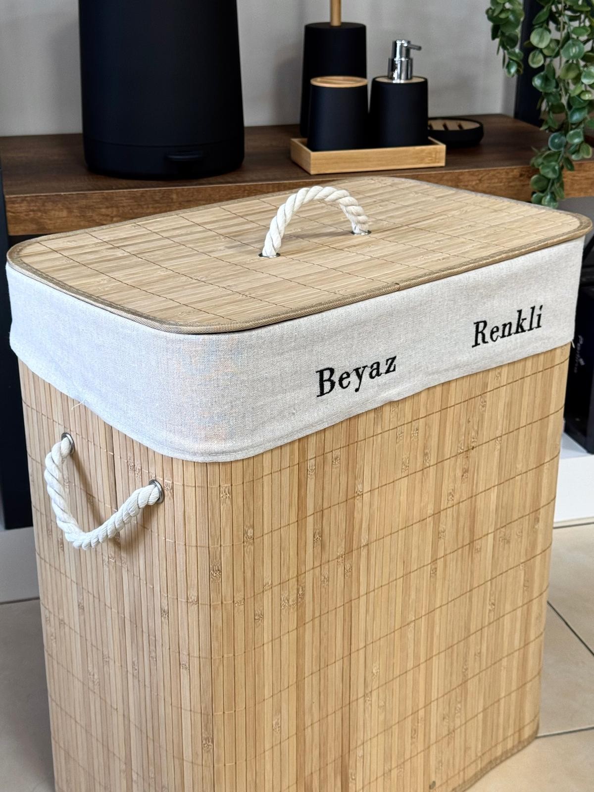 KOSAVA Bambu 2 Bölmeli Ççamaşır Sepeti 100 litre
