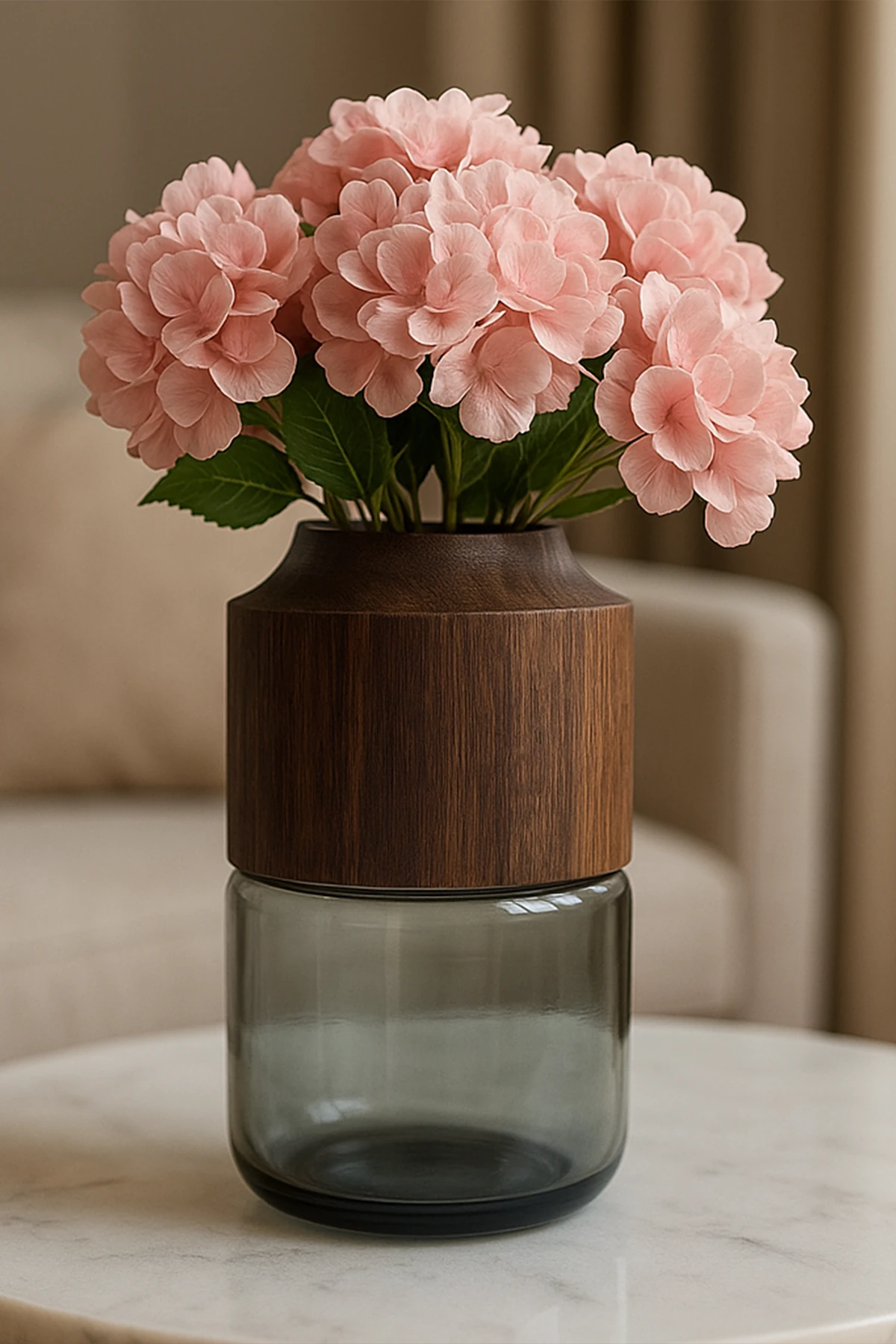 Ahşap Detaylı Cam Vazo 29/17 cm