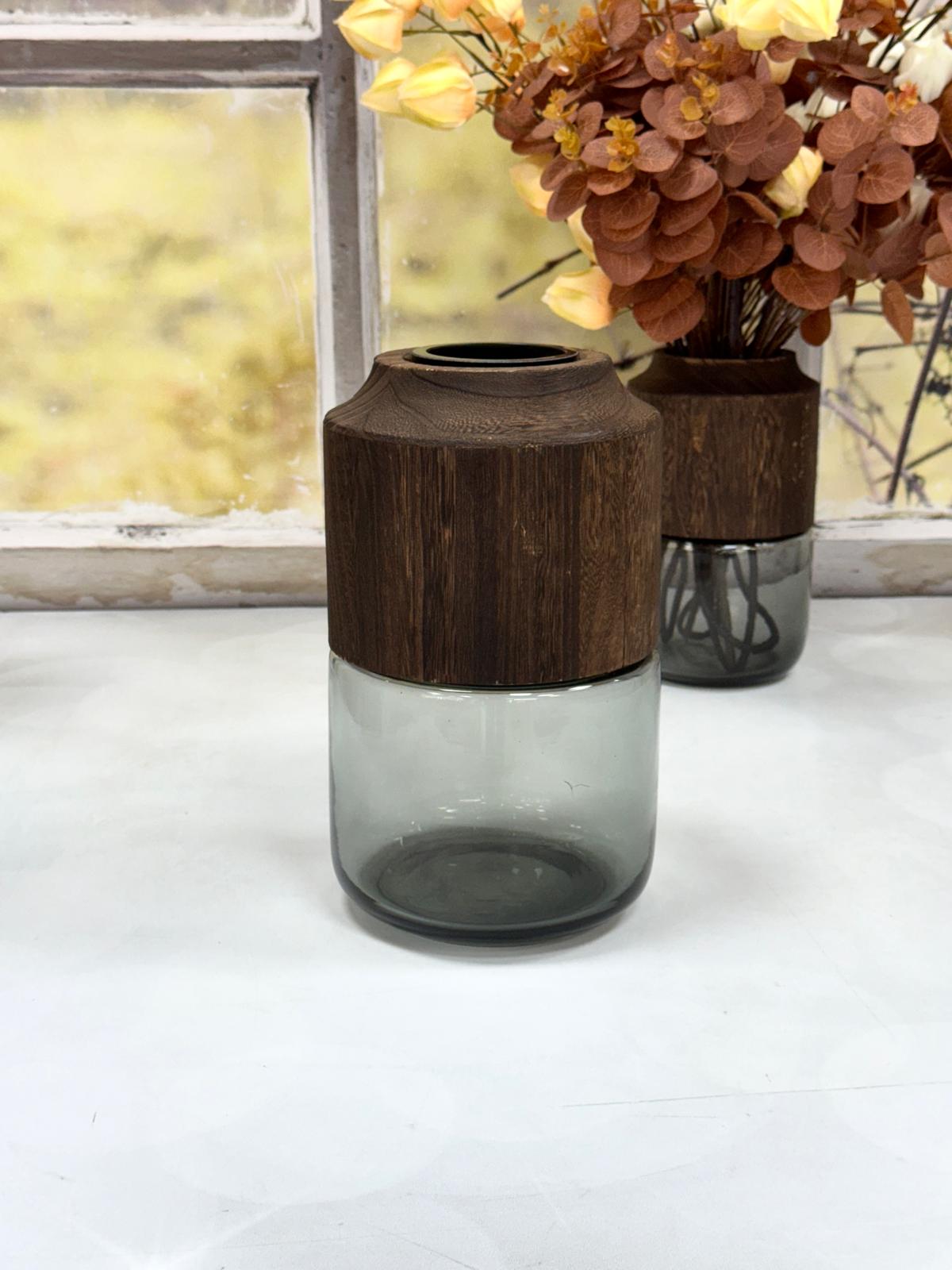 Ahşap Detaylı Cam Vazo 29/17 cm