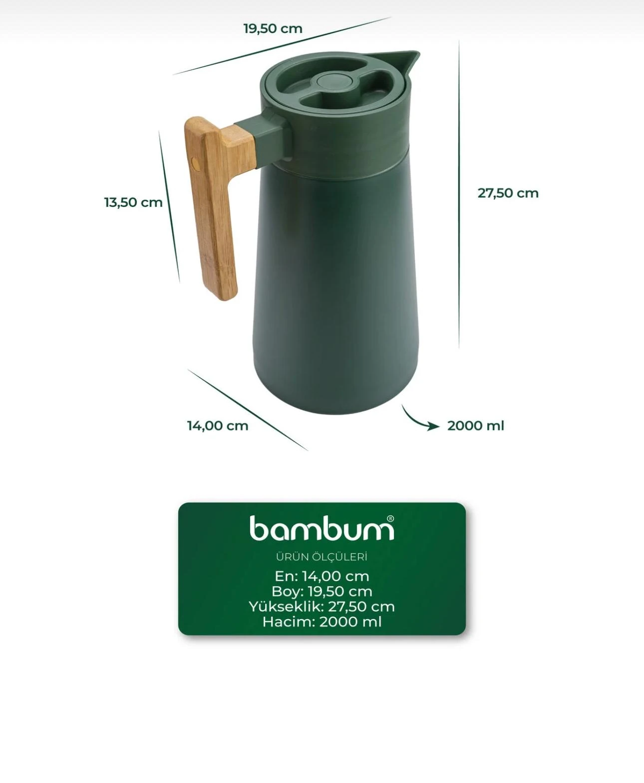 NORTH BAMBU SAPLI ÇELİK TERMOS-YEŞİL 2 LİTRE