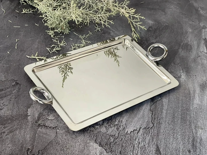 AROW Arow Luxury Dikdörtgen Gümüş Kulp Tepsi 28/19 cm