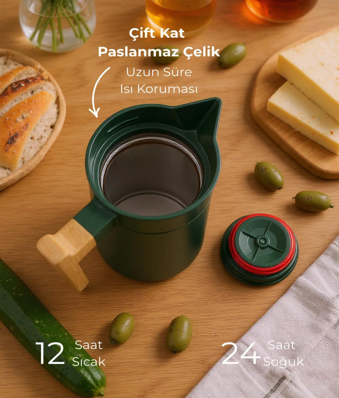 NORTH BAMBU SAPLI ÇELİK TERMOS-YEŞİL 2 LİTRE