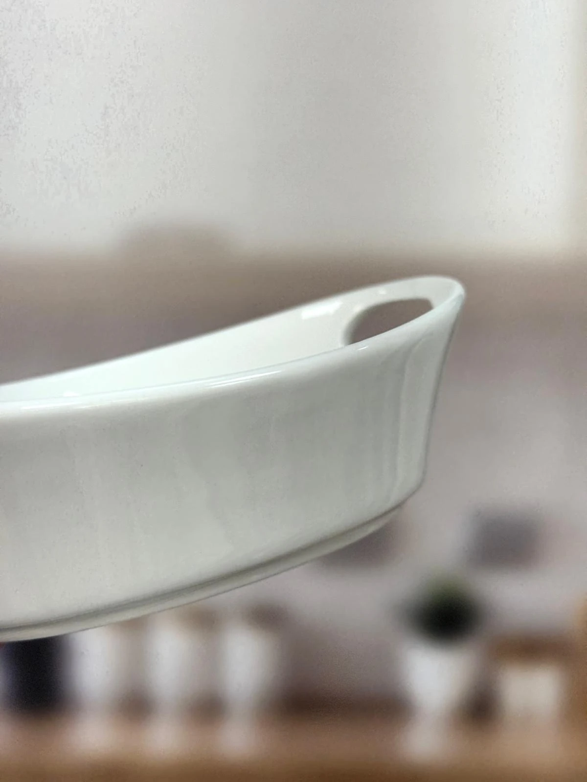 ACAR Bianco Perla Oval Kulplu Kase Porselen