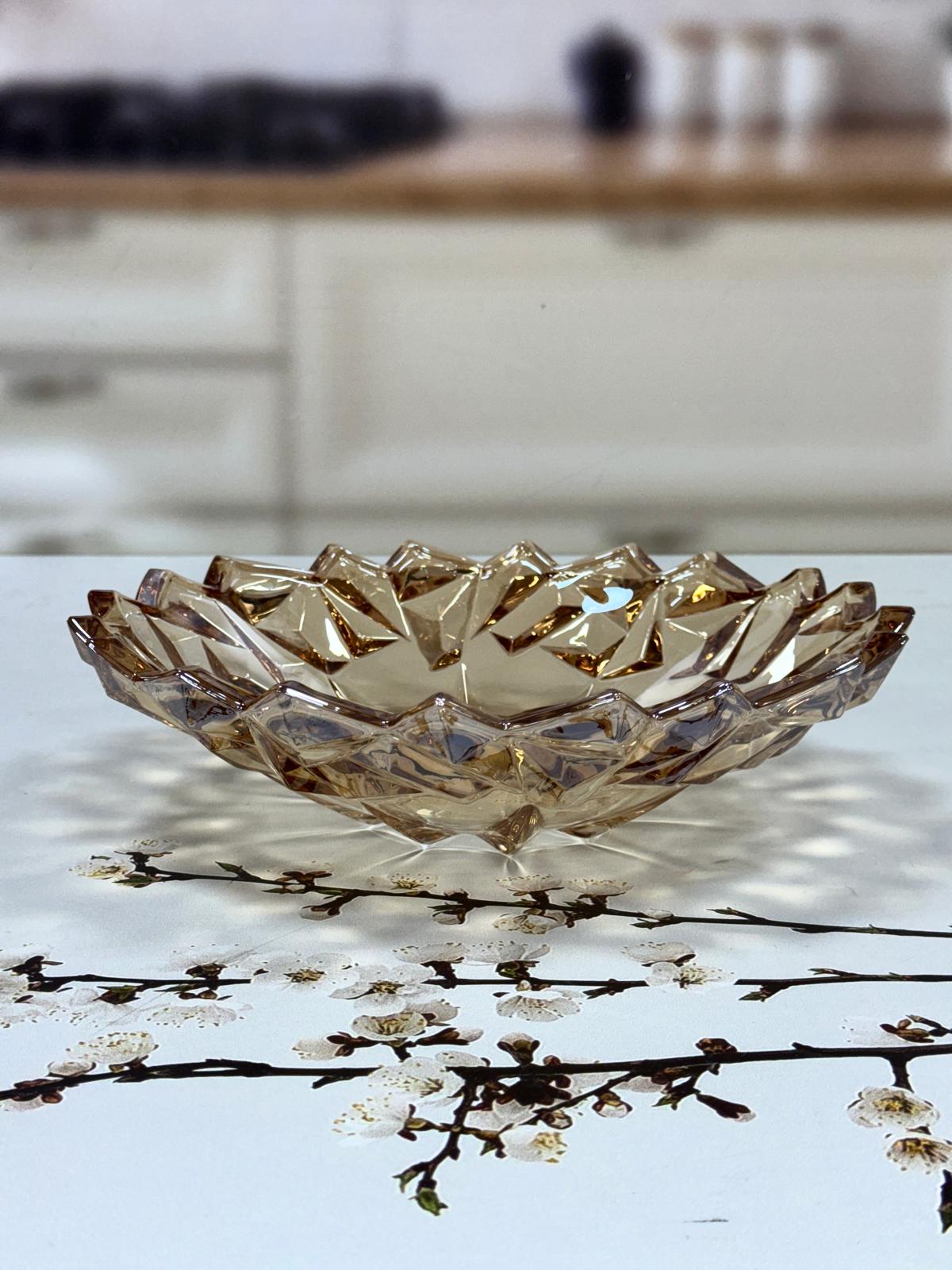 Cam Geniş Model Dekoratif Cam Kase Bal Rengi 32 Cm