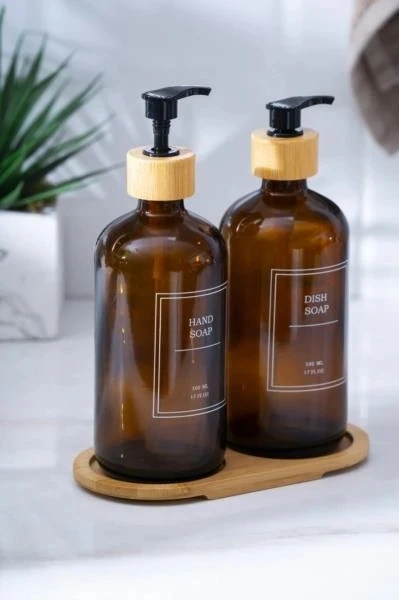 ACAR Amber 2 li Cam Sabunluk Sti Ahşap Standlı