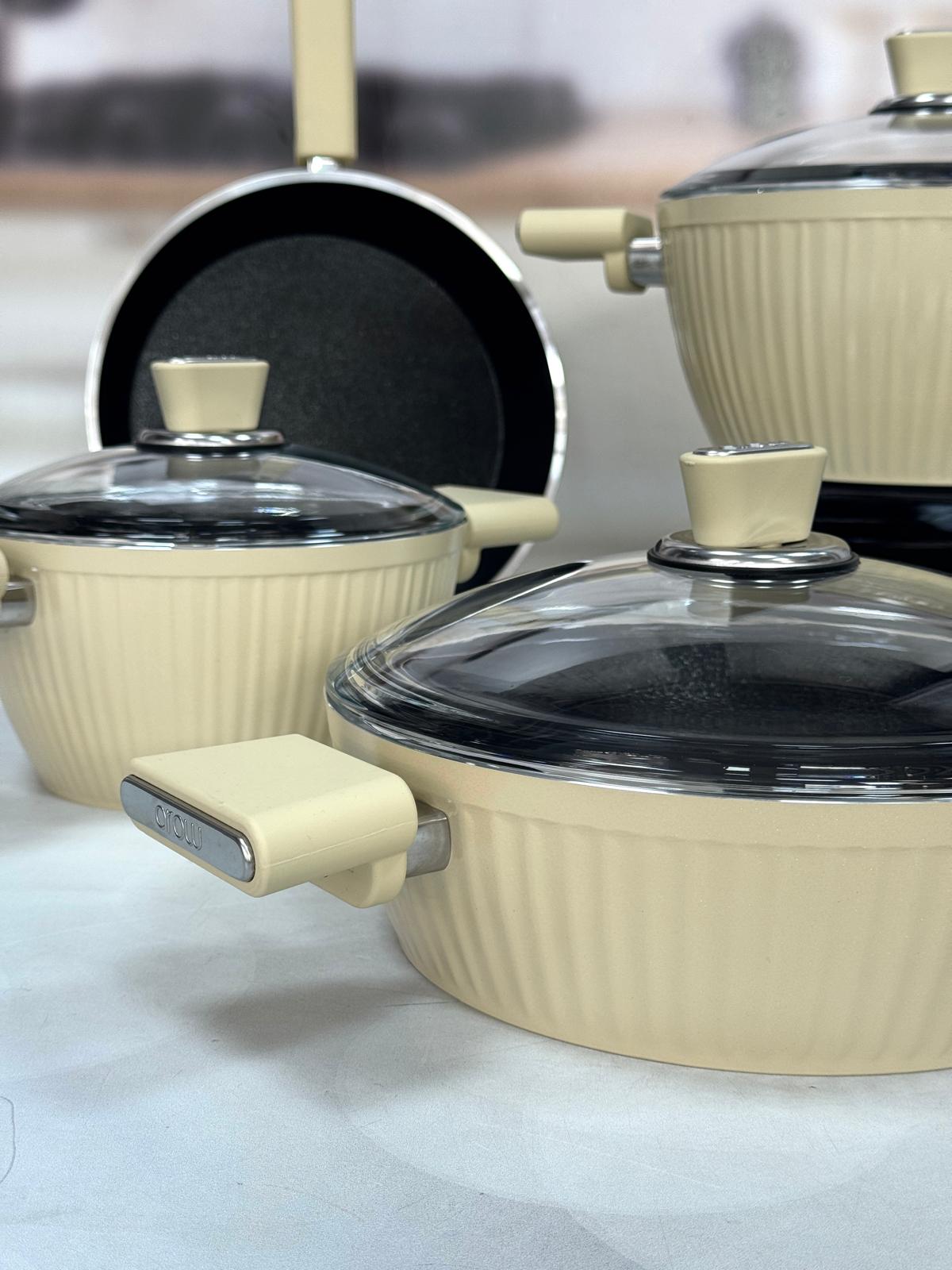 GİALLO NONSTİCK 7 PARÇA GRANİT DÖKÜM TENCERE SETİ KREM