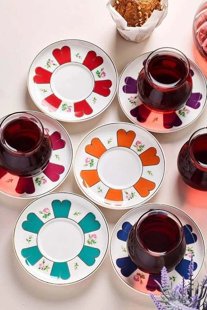 Perotti BEYOĞLU 12 PARÇA ÇAY SETİ KULPSUZ 210 ML RENLİ TABAK