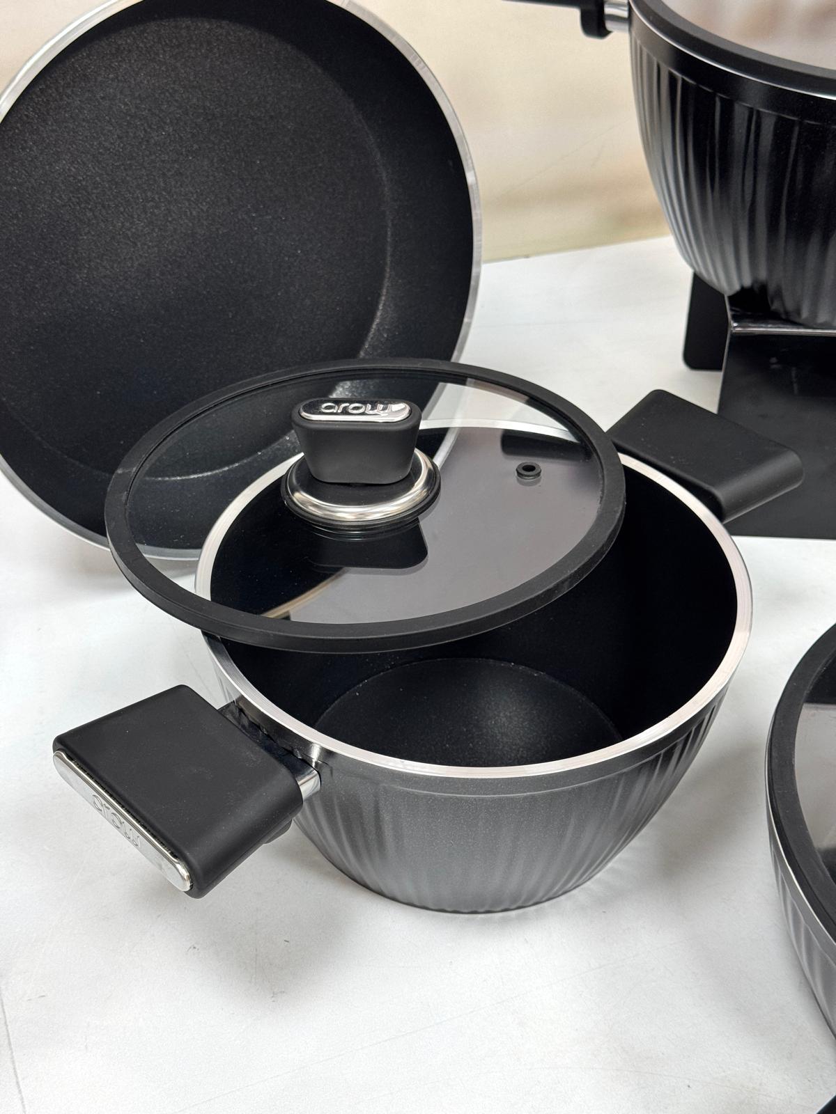 GİALLO NONSTİCK 7 PARÇA GRANİT DÖKÜM TENCERE SETİ SİYAH