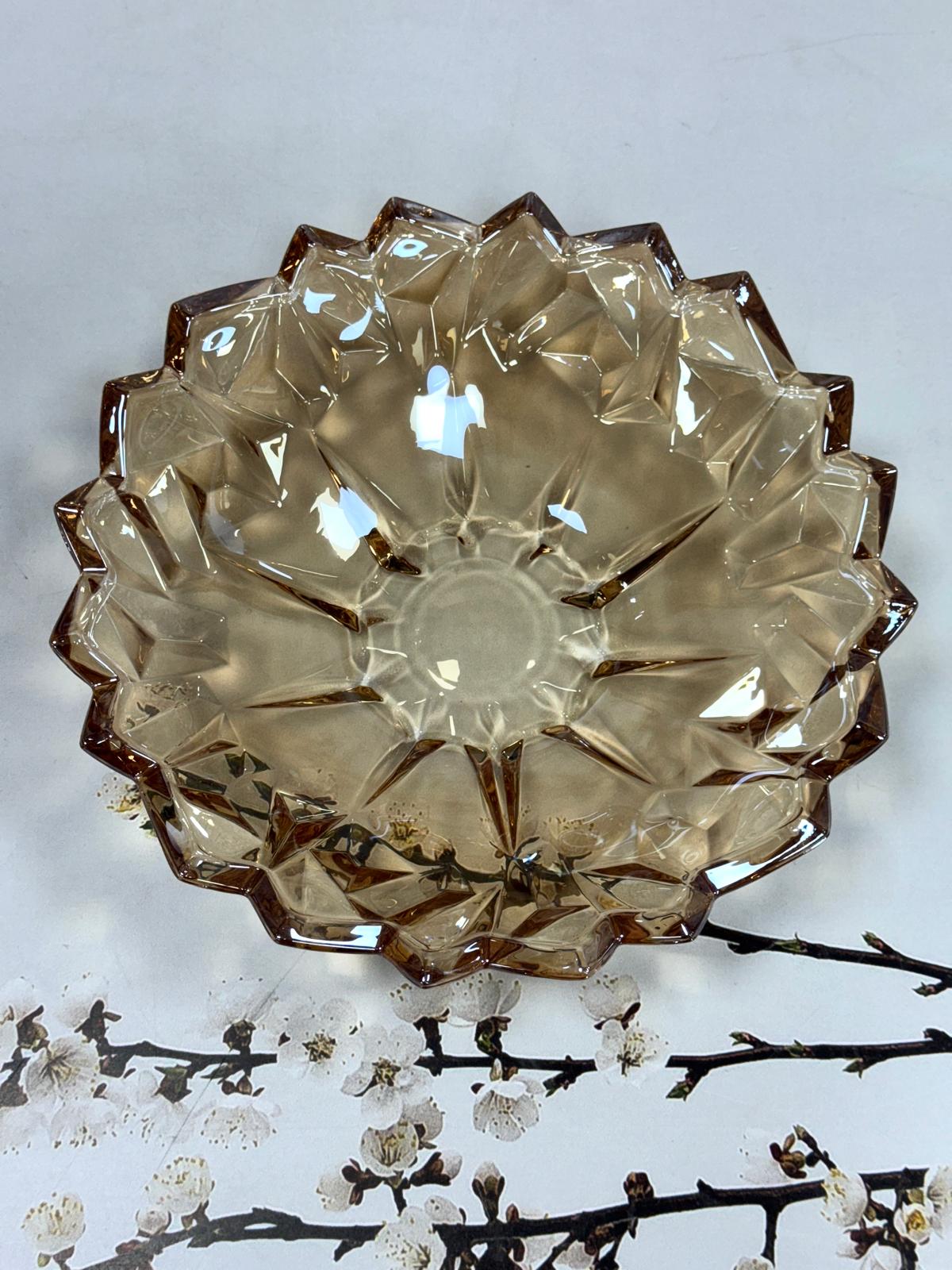 Cam Geniş Model Dekoratif Cam Kase Bal Rengi 32 Cm