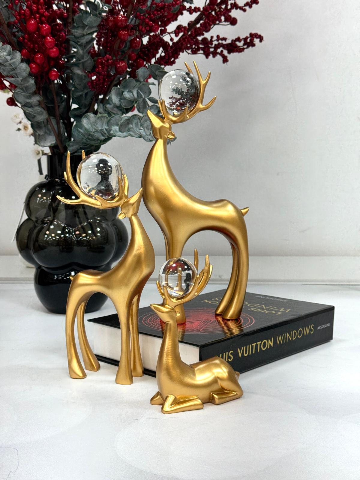 3 lü KÜreli Geyik Aksesuar-Gold