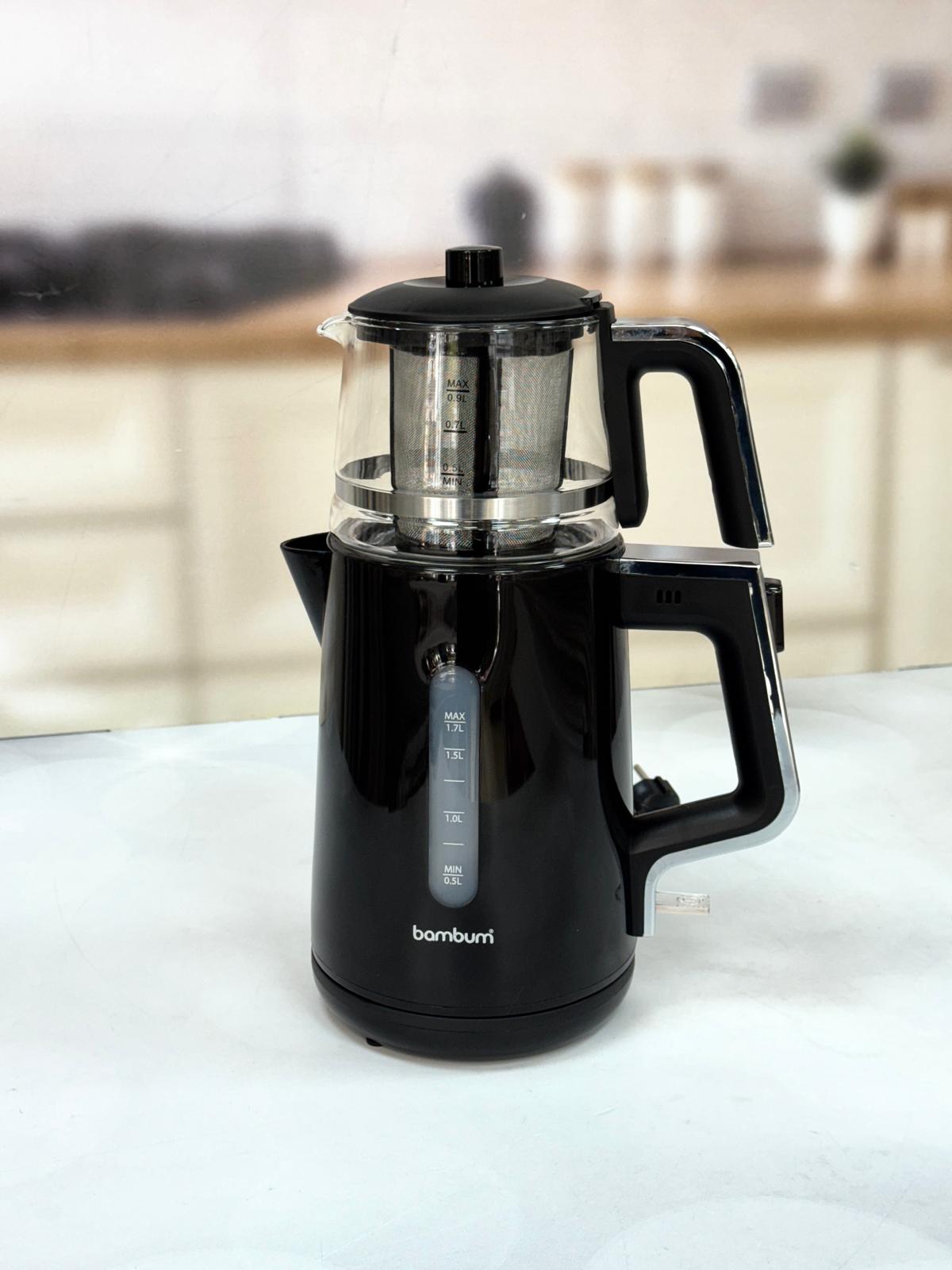 Cam Demlikli Çay Makinesi-Siyah