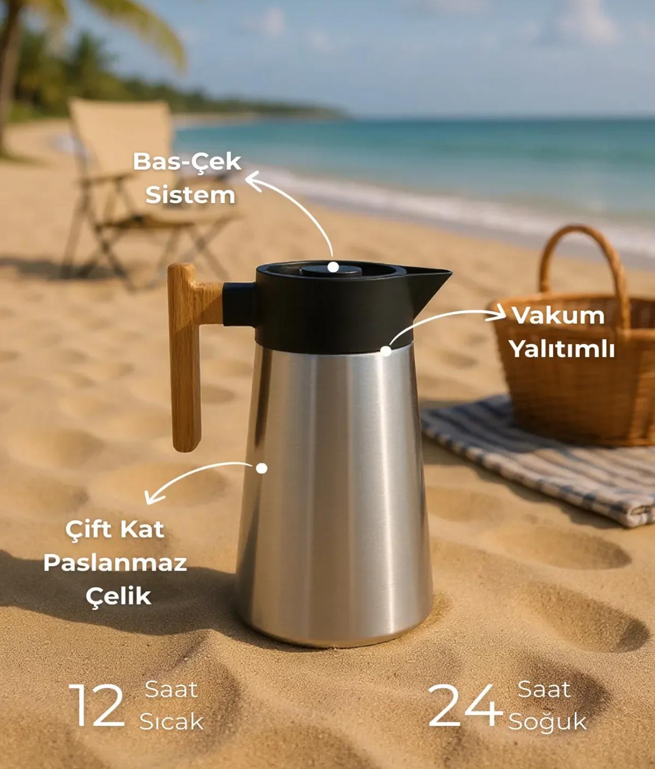 NORTH BAMBU SAPLI ÇELİK TERMOS 2 LİTRE-INOX