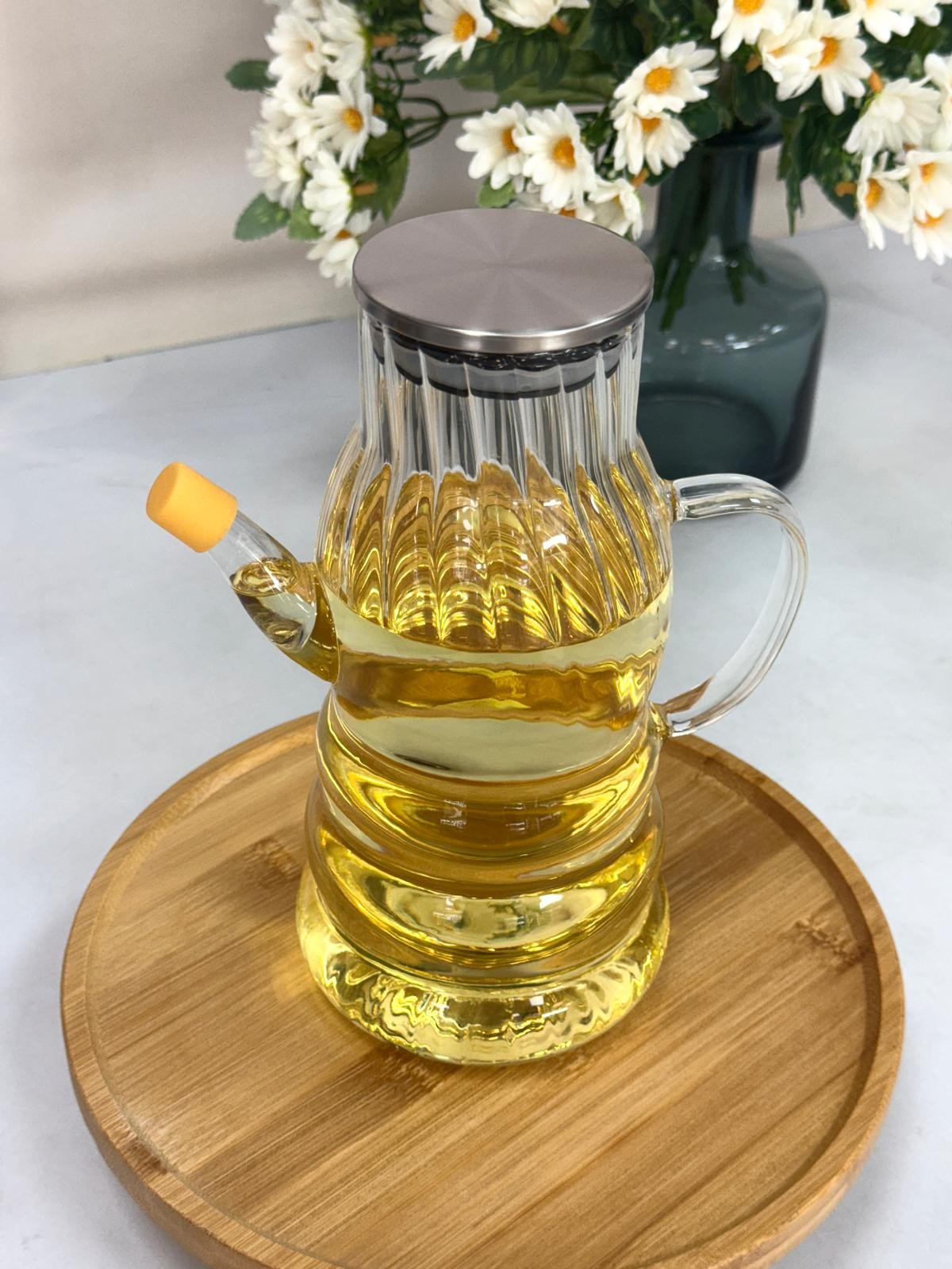 Metal Kapaklı Cam Yağdanlık 1000 ml