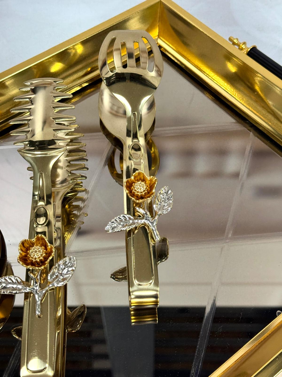 3 Lü Güllü Gold Maşa 22 Cm