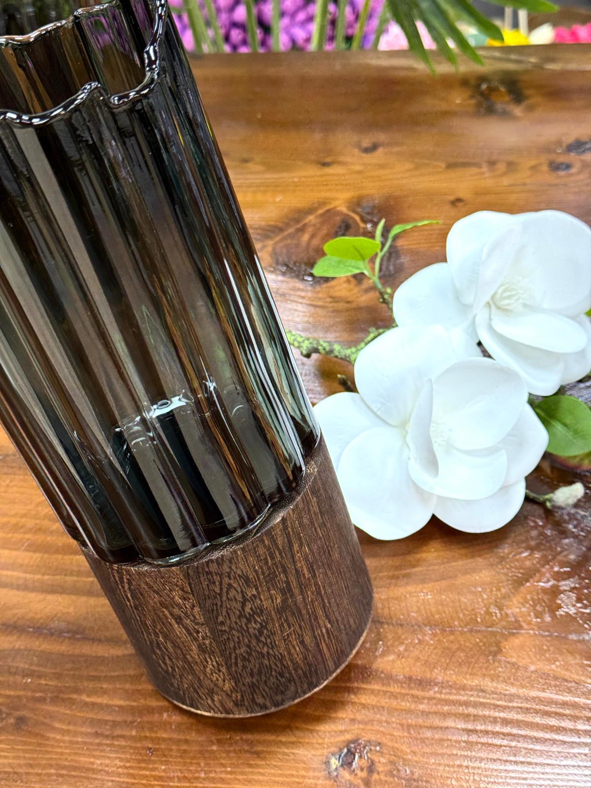 Ahşap Detaylı Cam Vazo 30/12 cm 