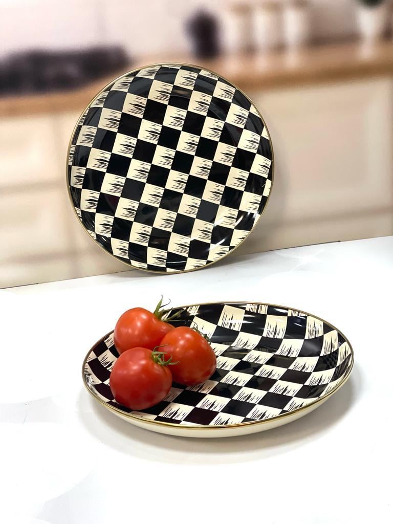 ACAR Qualıta Kıng Emaye 32 Cm Servis Tabağı Dama Dekor