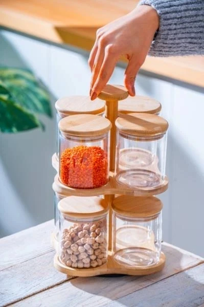 ACAR Malıbu 8 Li Bambu Stanlı Cam Baharat Seti