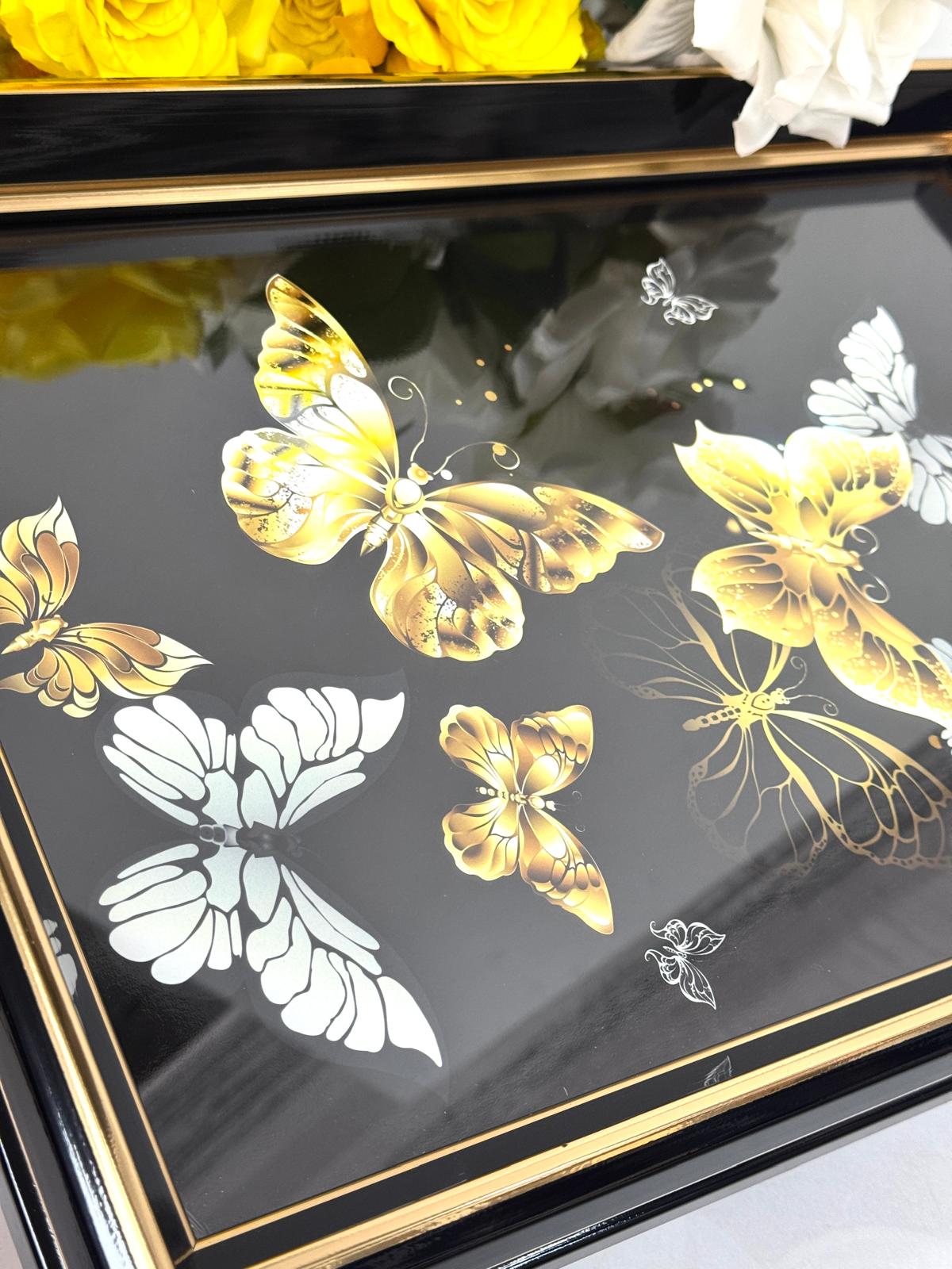 Dikdörtgen Lüx Tepsi Sarı Kelebekli 45/31 Cm