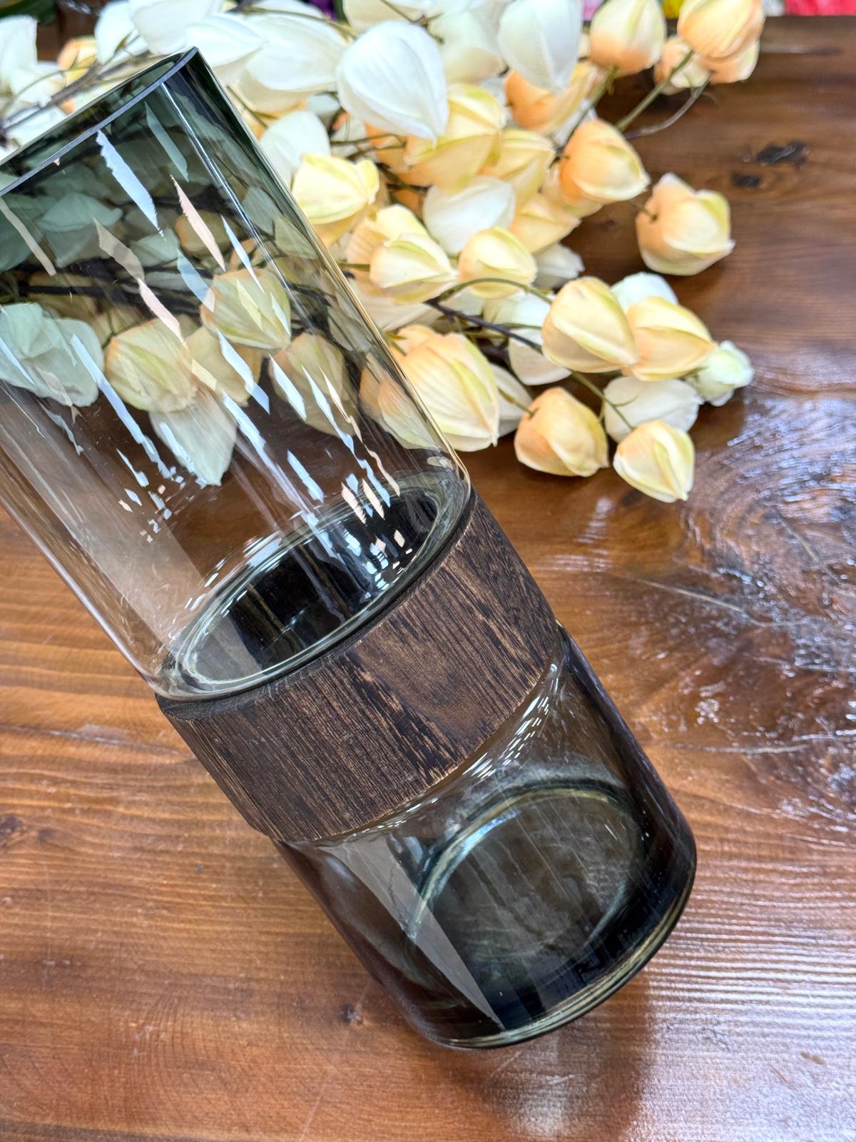 Ahşap Detaylı Cam Vazo 30/13 Cm