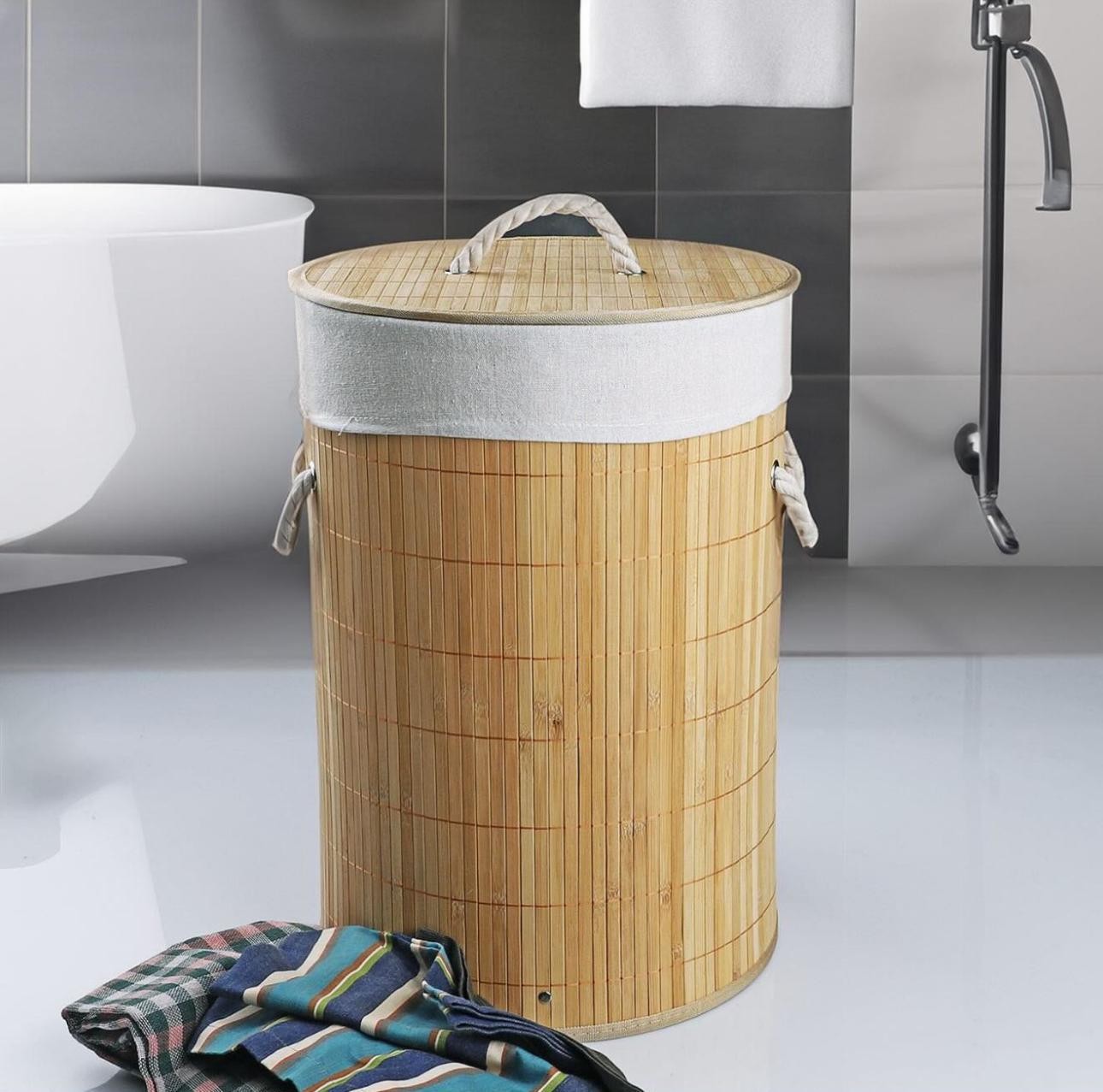 KOSAVA Bambu Yuvarlak Çamaşır Sepeti 58 litre