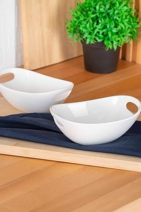 ACAR Bianco Perla Oval Kulplu Kase Porselen
