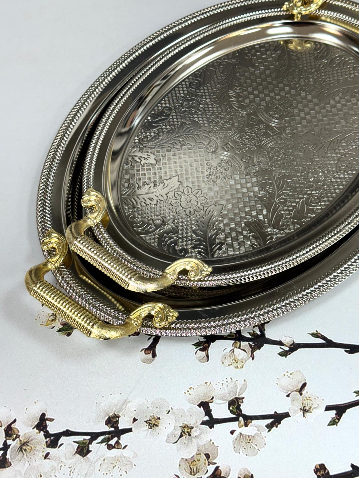 2 Li Oval Gümüş Tepsi 50/32 cm 41/25 cm