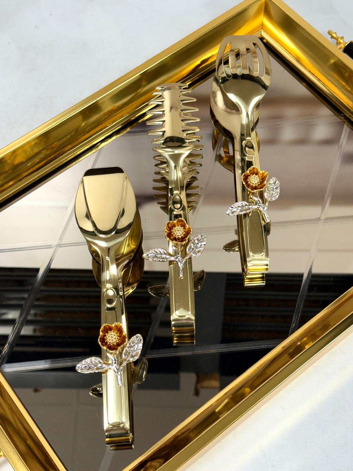 3 Lü Güllü Gold Maşa 22 Cm