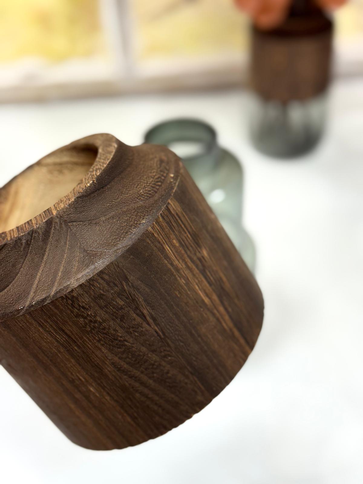 Ahşap Detaylı Cam Vazo 29/17 cm