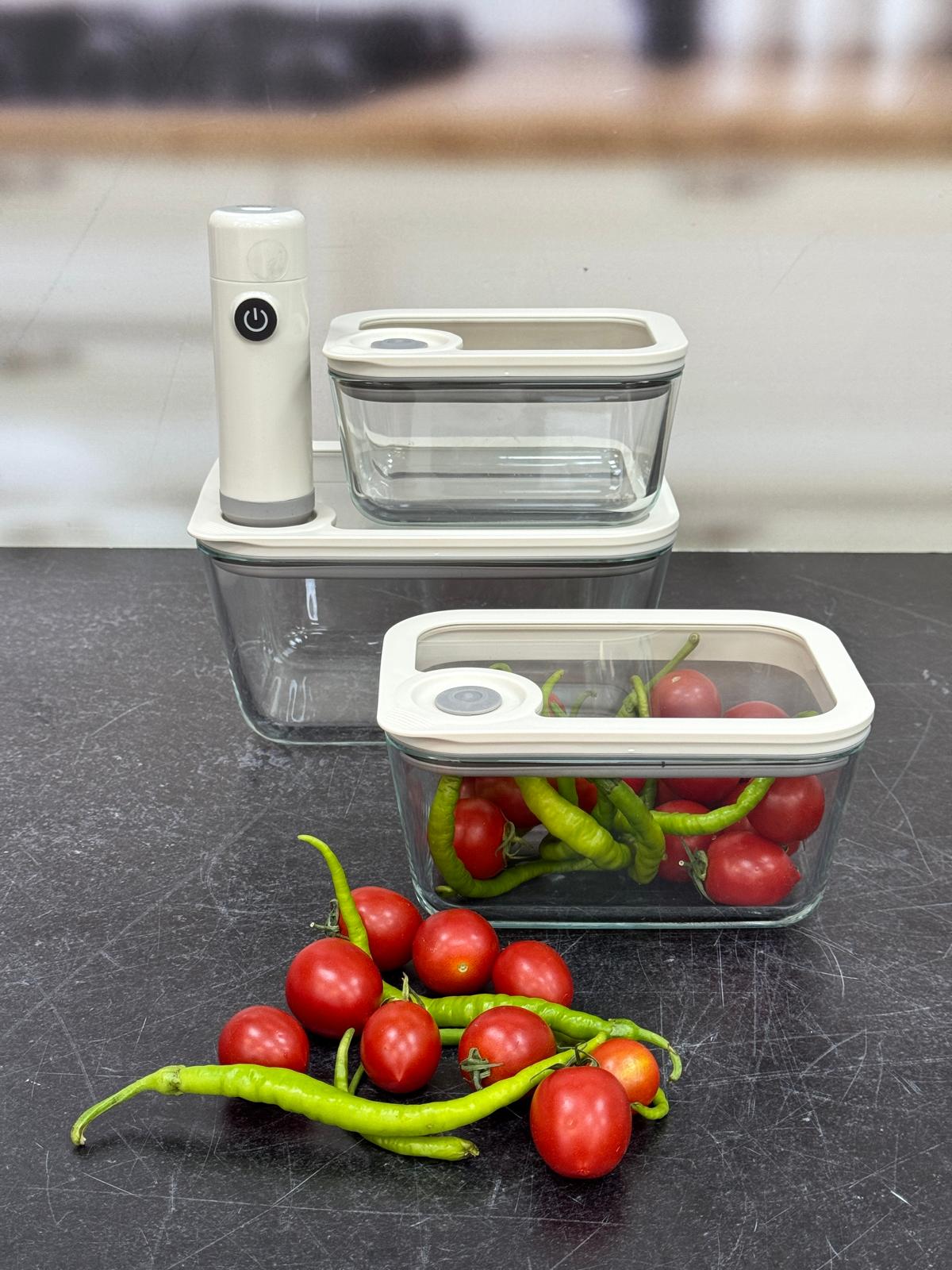 Newness Şarjlı Vakumlu Cam Saklama Kabı Seti 4 Parça 2800-1450-910 ml