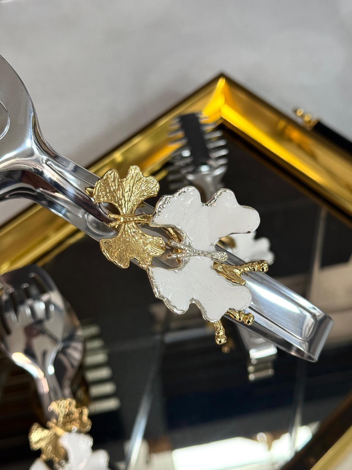 Gümüş Maşa Seti Beyaz Kelebekli 22 Cm