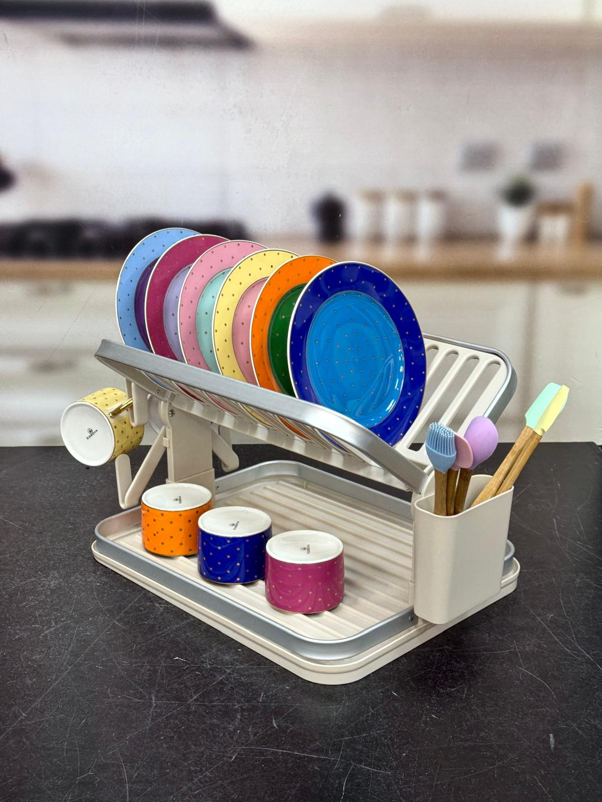 Alüminyum Paslanmaz İki Katlı Bulaşık Kurutma Sepeti 40x33 cm