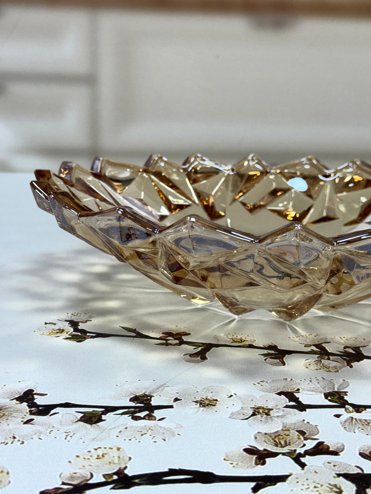 Cam Geniş Model Dekoratif Cam Kase Bal Rengi 32 Cm