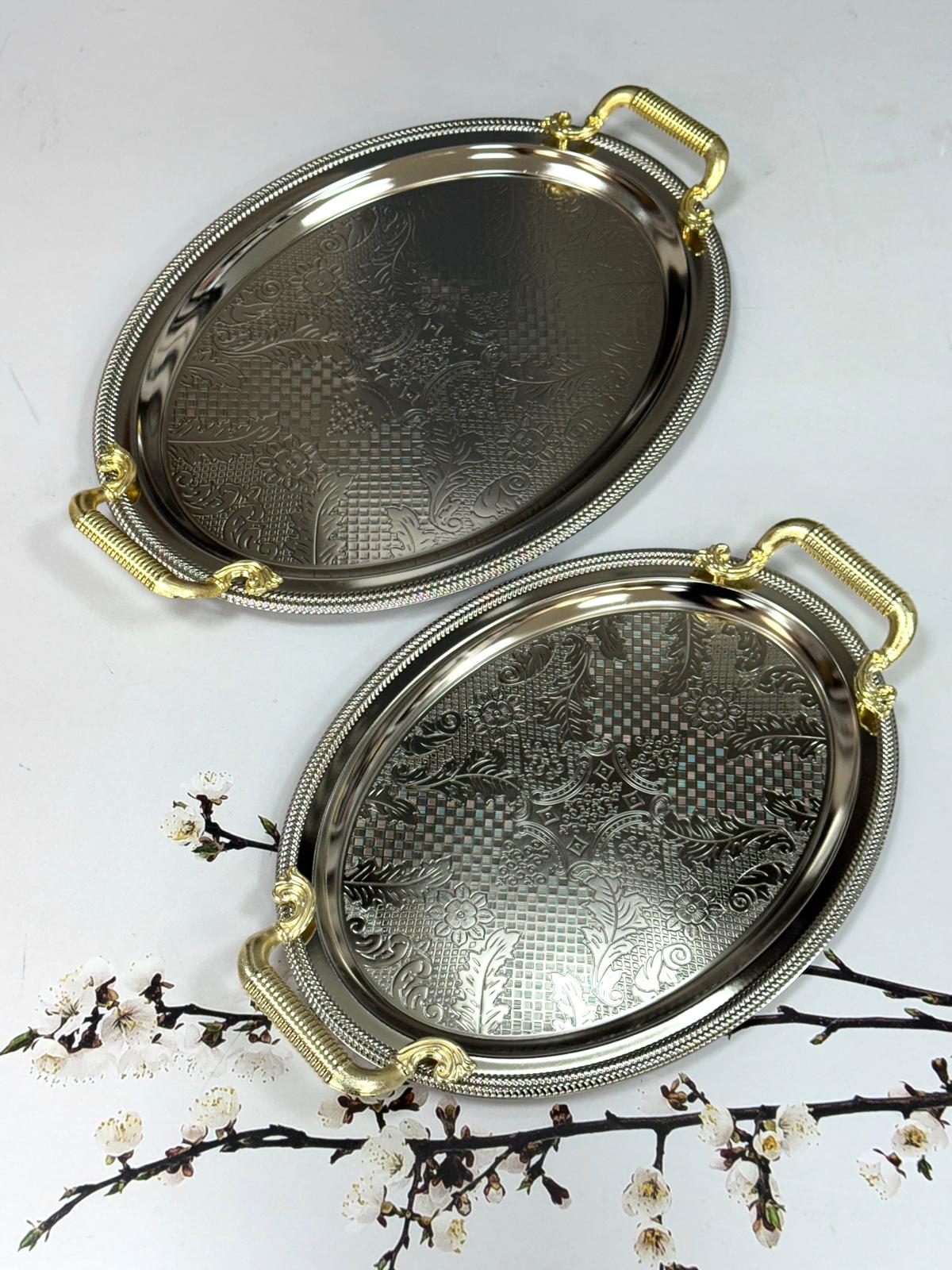 2 Li Oval Gümüş Tepsi 50/32 cm 41/25 cm