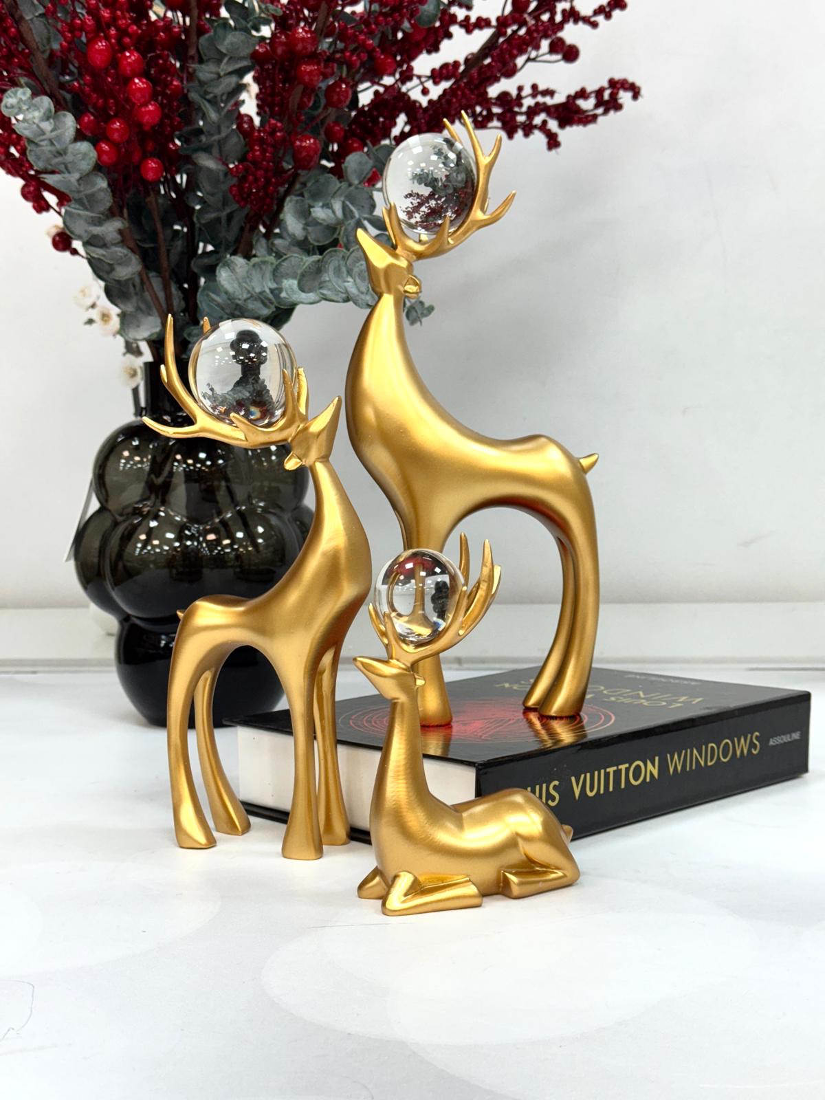 3 lü KÜreli Geyik Aksesuar-Gold