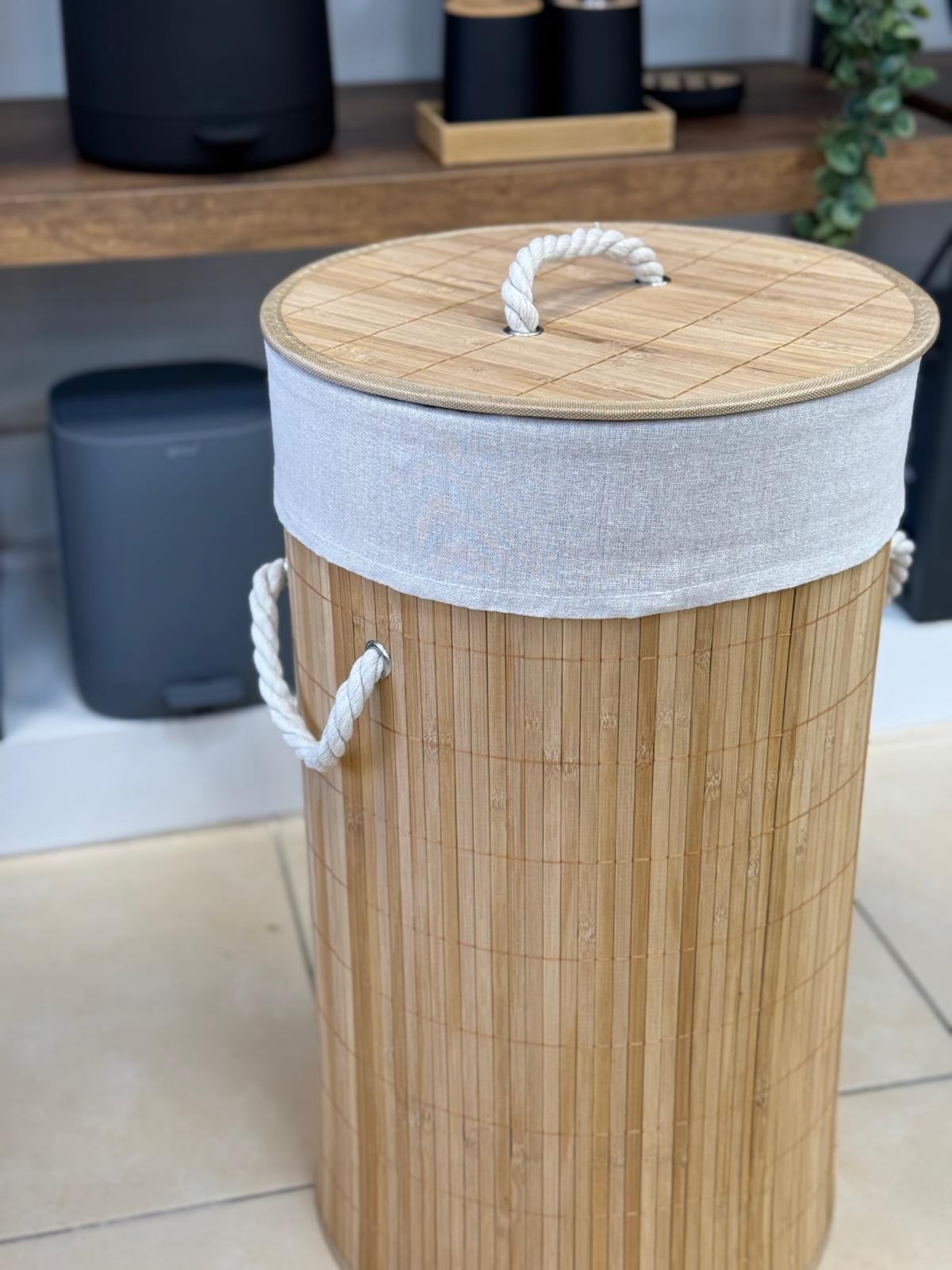 KOSAVA Bambu Yuvarlak Çamaşır Sepeti 58 litre